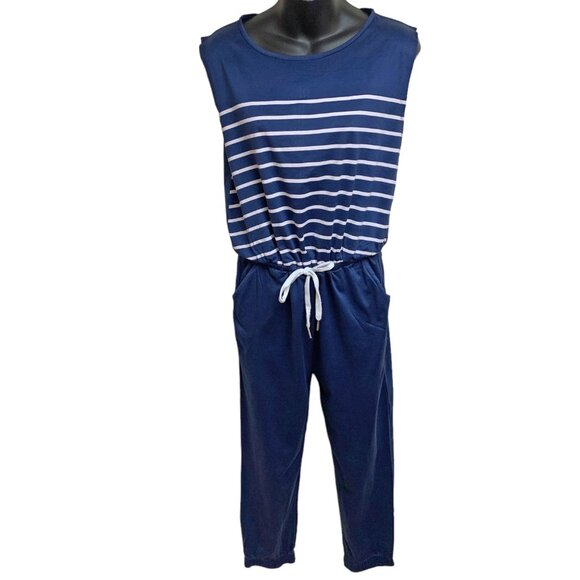 Zoe Karssen Navy Blue Striped Drawstring Jogger Jumpsuit - Picture 8 of 10